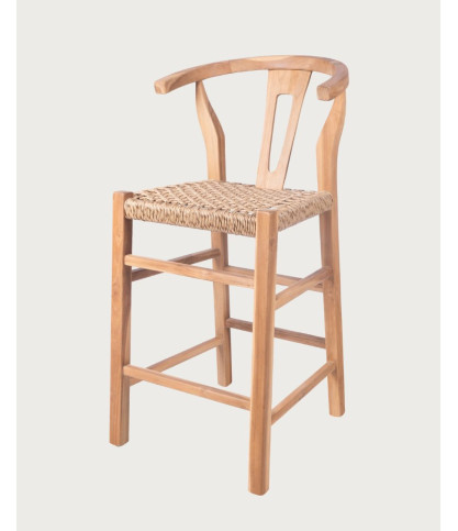 Soren - Set di 2 sgabelli da bar in teak e corda intrecciata