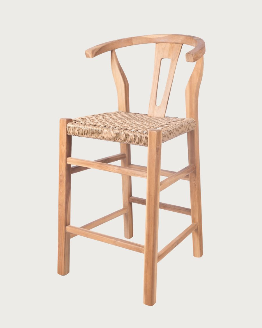 Soren - Set of 2 Teak and Woven Rope Bar Stools