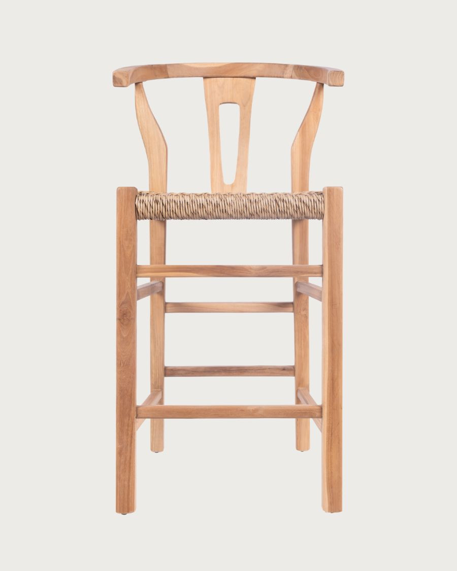 Soren - Set di 2 sgabelli da bar in teak e corda intrecciata