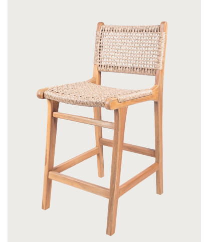 Nolan - Lot de 2 chaises de bar en teck et corde Viro tressée