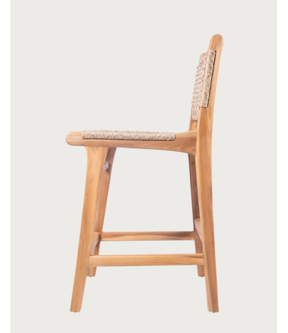 Nolan - Lot de 2 chaises de bar en teck et corde Viro tressée