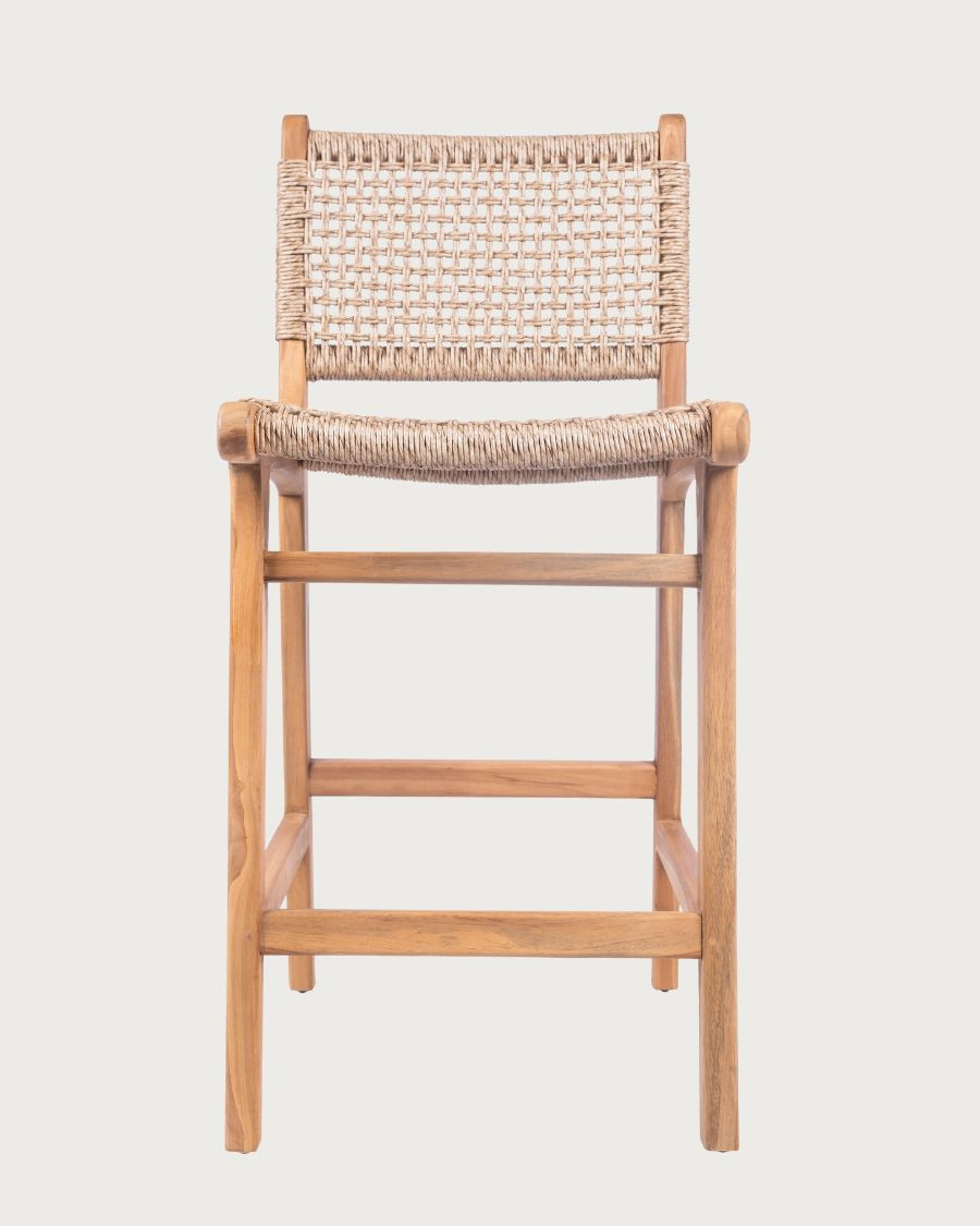 Nolan - Lot de 2 chaises de bar en teck et corde Viro tressée