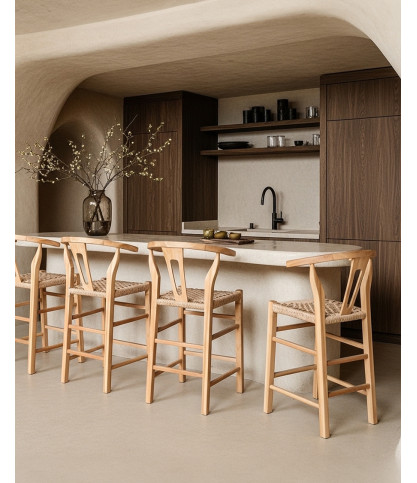 Soren - Set of 2 teak and braided rope bar stools