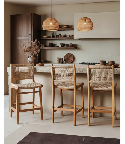 Nolan - 2er Set Barstühle aus Teakholz und geflochtenem Viro Seil