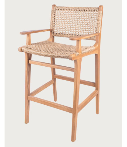 Nolan Arm - Set of 2 Teak and Rope Bar Chairs with Armrests