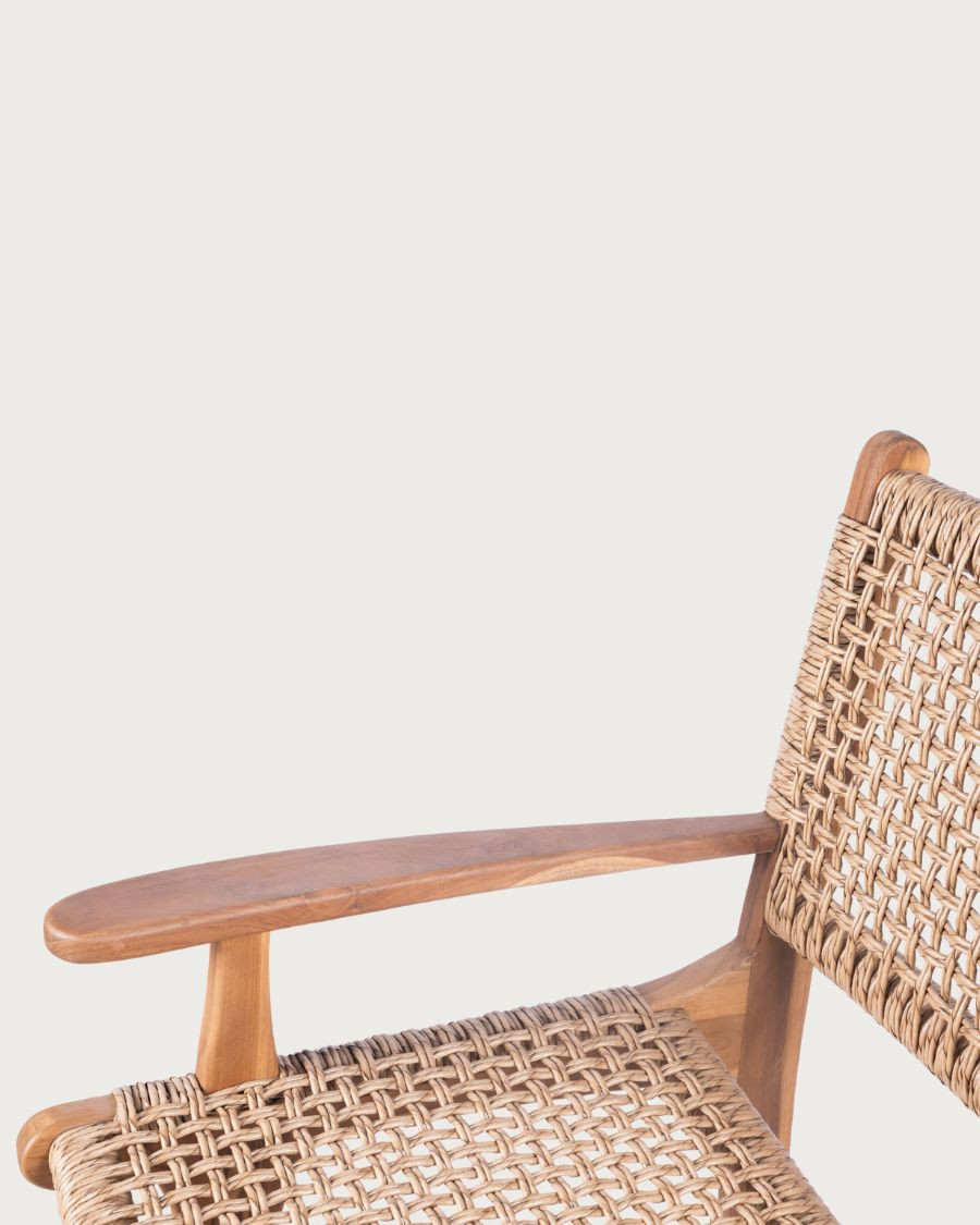 Nolan Arm - Set of 2 teak and rope bar stools with armrests