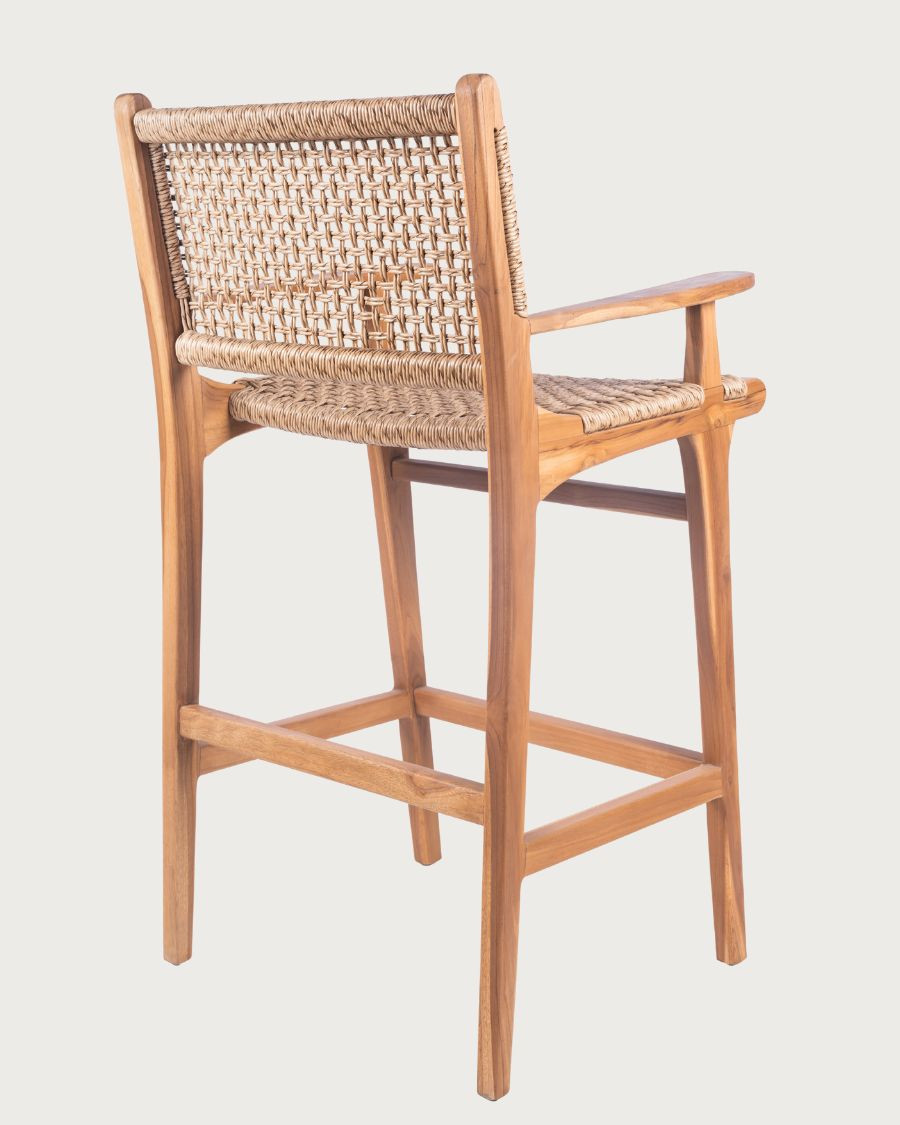 Nolan Arm - Lot de 2 chaise de bar en teck et corde avec accoudoirs