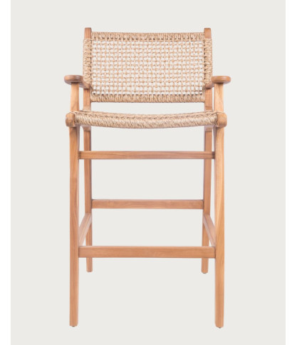 Nolan Arm - Set of 2 Teak and Rope Bar Chairs with Armrests