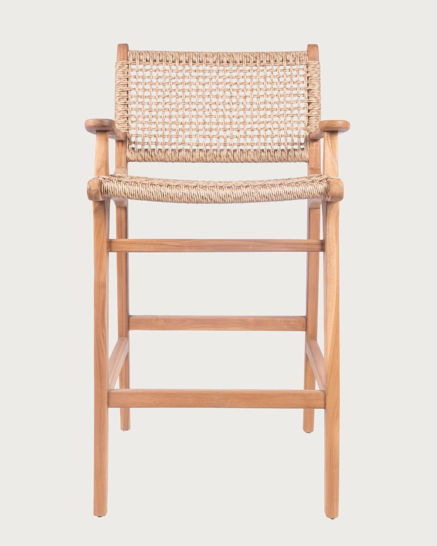 Nolan Arm - Set of 2 Teak and Rope Bar Chairs with Armrests