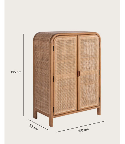 Tiraya - Kleine Aufbewahrungsschrank aus Mindi-Holz und natürlichem Rattan