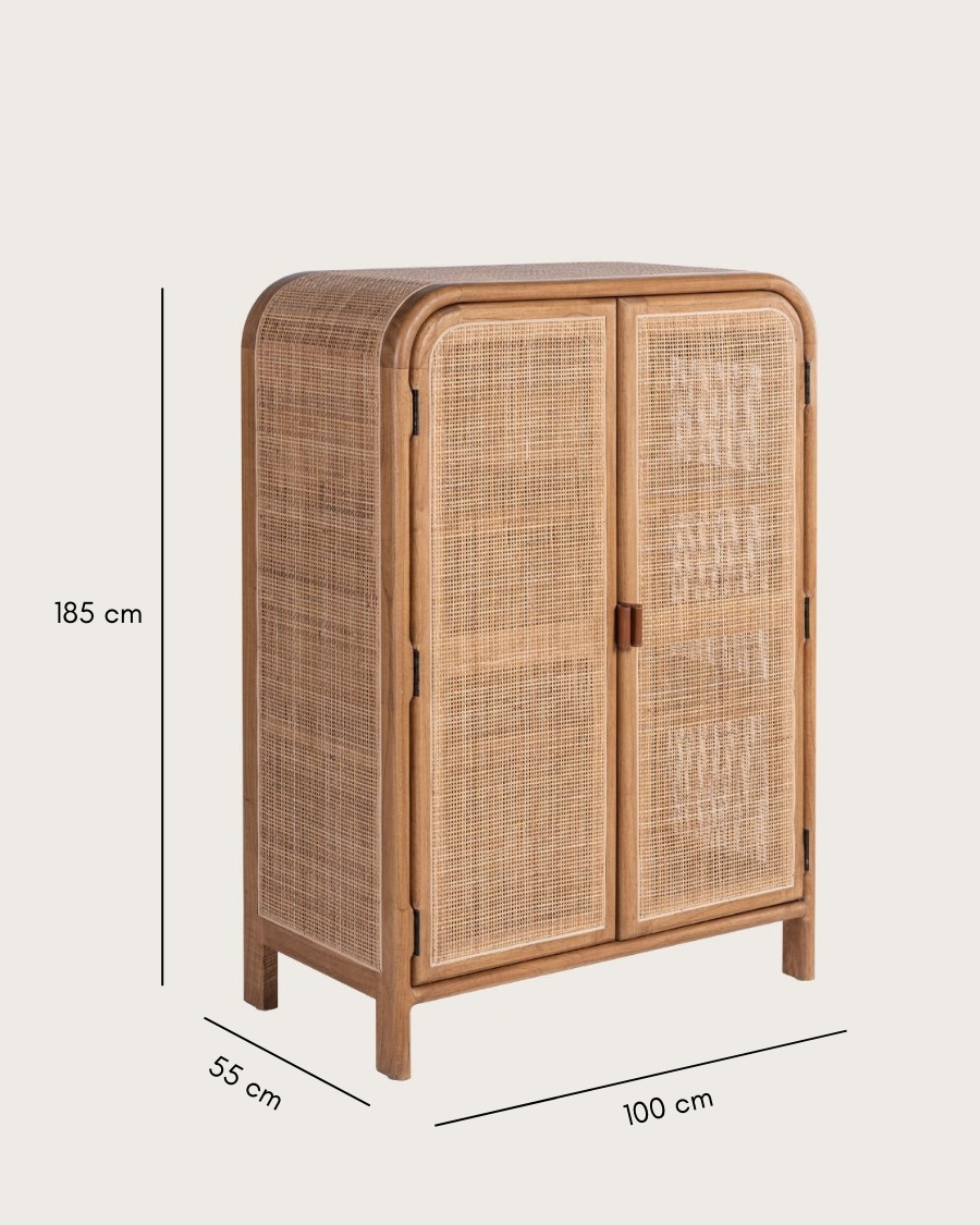 Tiraya - Piccolo mobile contenitore realizzato in legno di Mindi e rattan naturale.