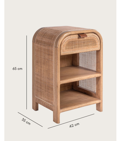 Orlya  - Table de chevet en bois et rotin naturel