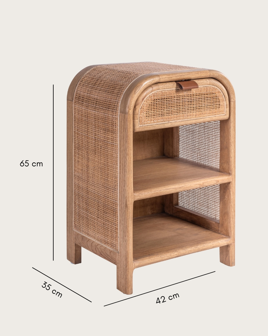 Tiraya – Nachttisch aus Holz und natürlichem Rattan