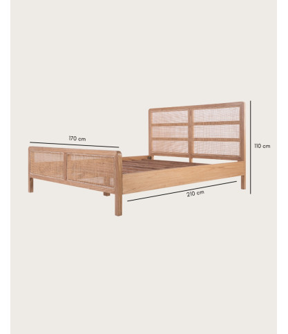 Tiraya - Cama hecha de madera maciza de mindi y ratán