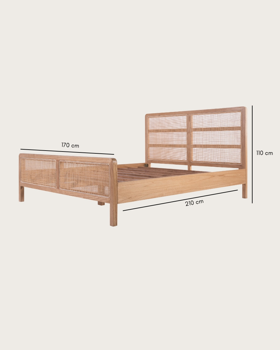 Tiraya - Letto realizzato in legno massello di mindi e rattan