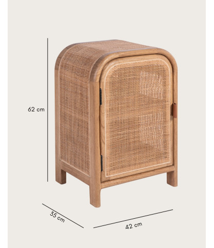Tiraya - Table de nuit bois avec porte en rotin naturel
