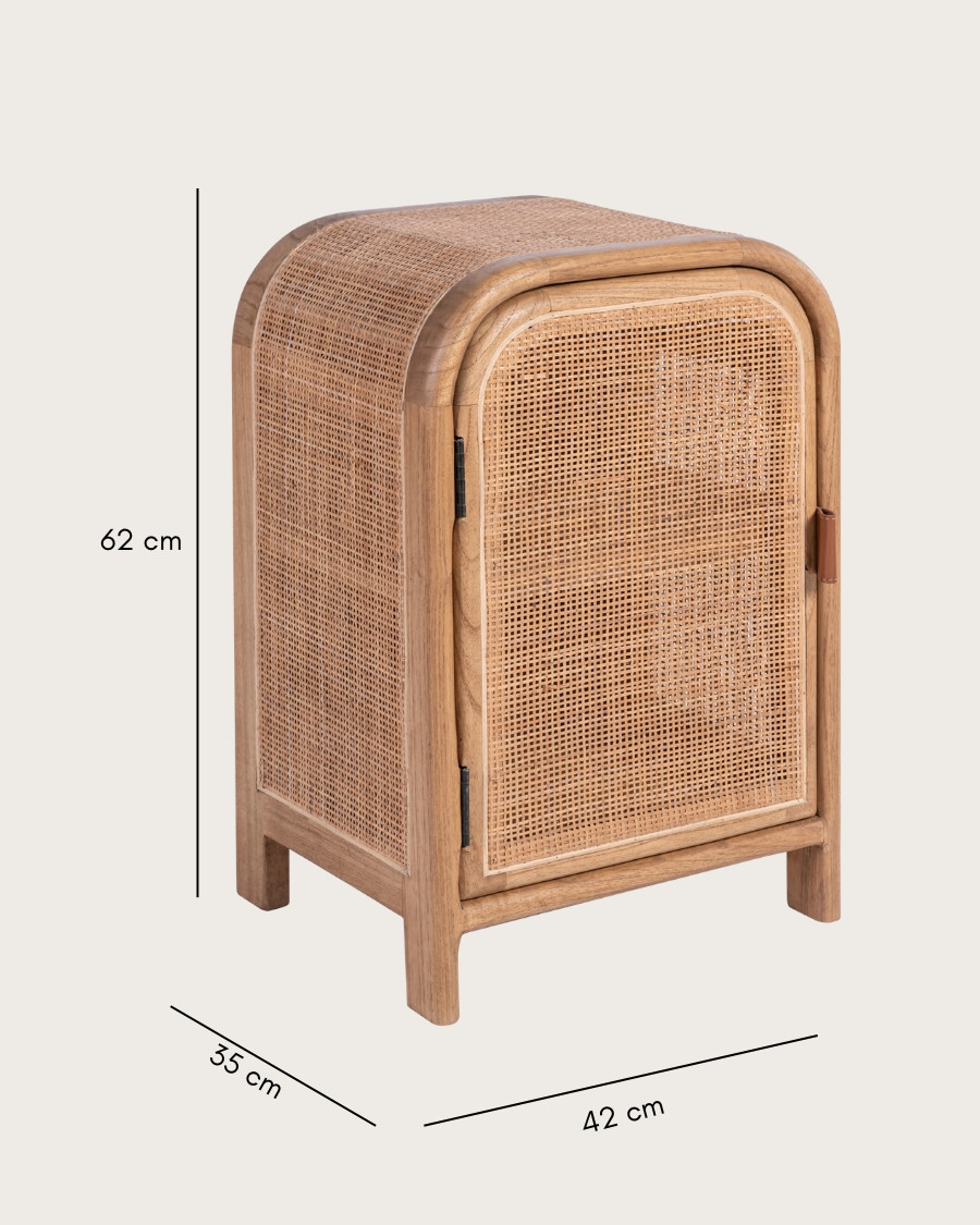 Tiraya - Comodino in legno con anta in rattan naturale