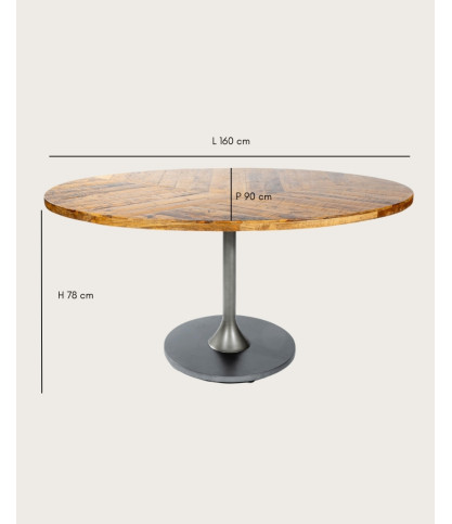 Sofia- Table ovale 8 personnes en bois massif , Plateau Manguier & Pied Tulipe Noir Mat