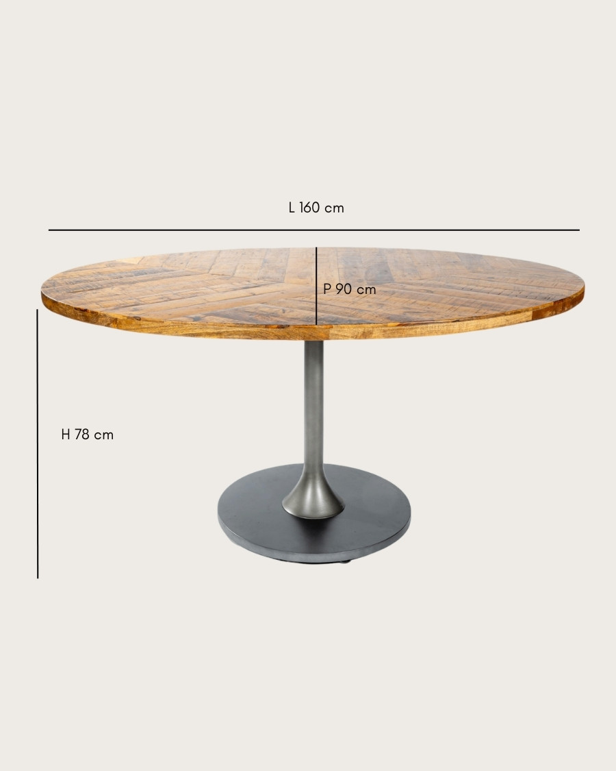 Leaf Black - Oval 8-Seater Solid Wood Table, Mango Wood Top & Matte Black Tulip Base