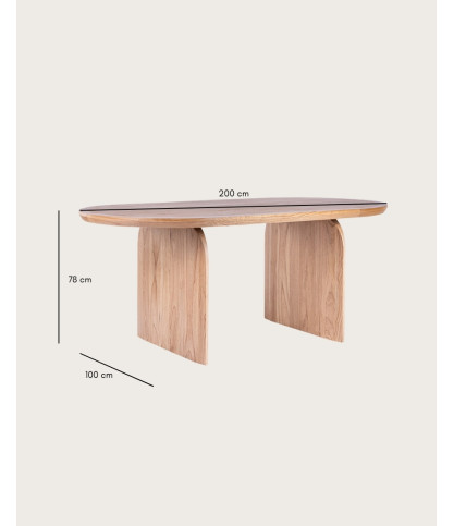 Véga - Mesa de comedor ovalada de madera de acacia, base de diseño curvo y estilo minimalista