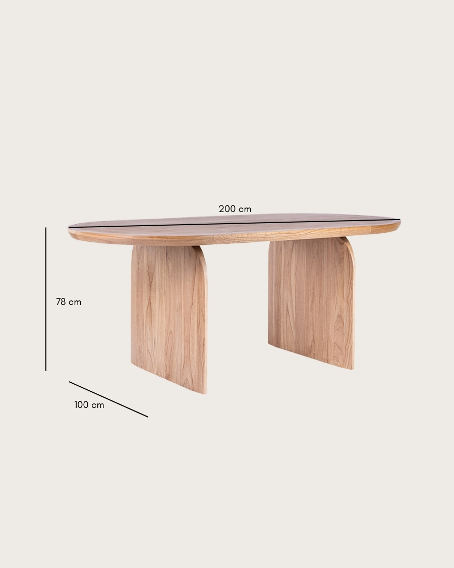 Véga - Oval acacia wood dining table, curved design base & minimalist style