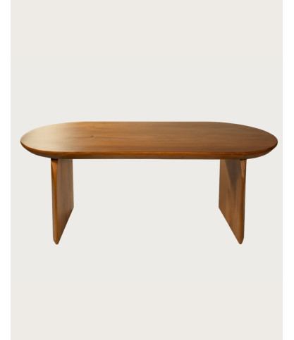 Vega - Oval acacia wood dining table, curved design base & minimalist style