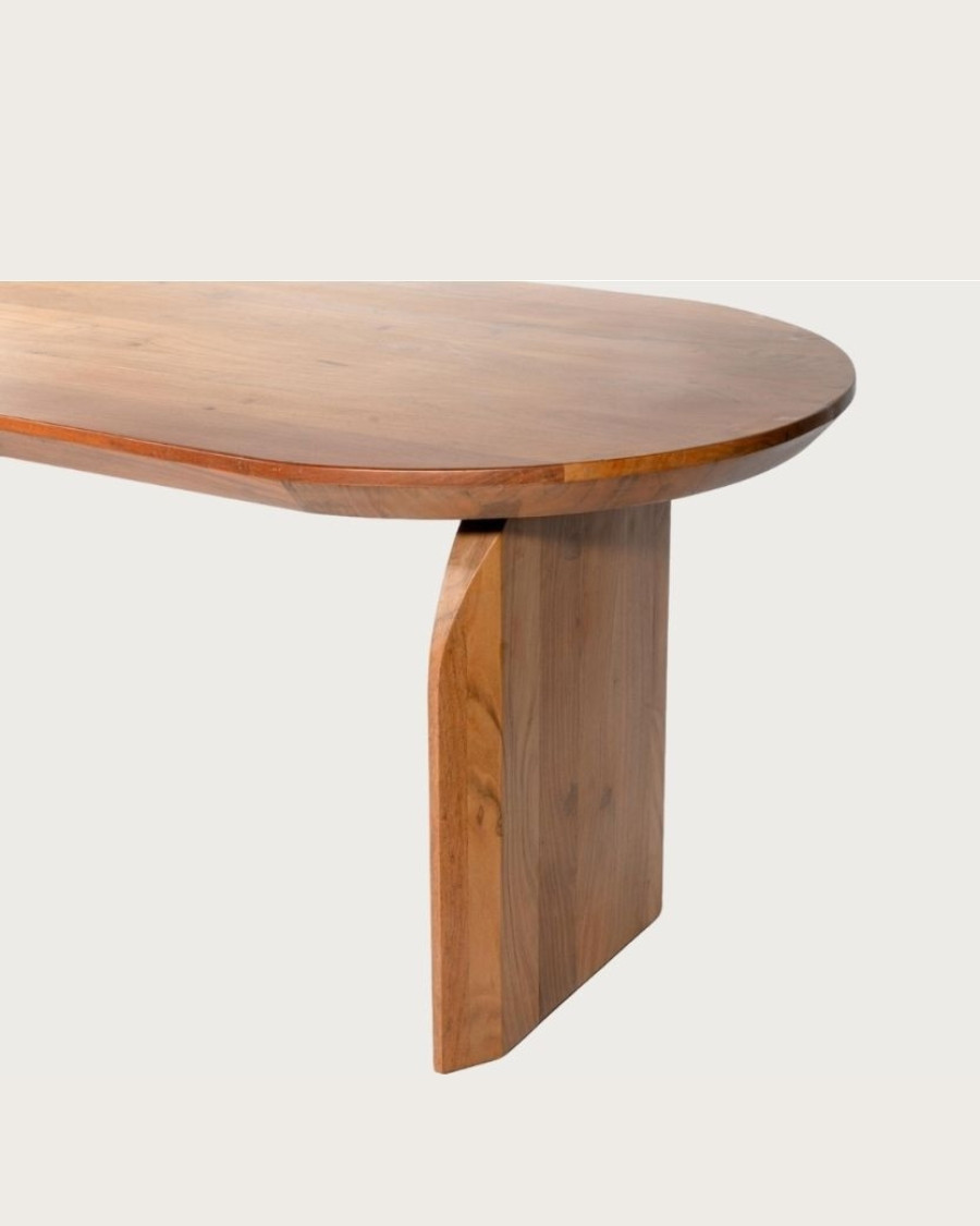 Vega - Oval acacia wood dining table, curved design base & minimalist style