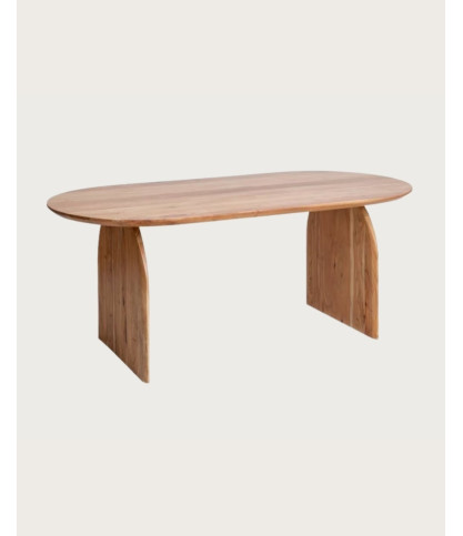 Vega - Oval acacia wood dining table, curved design base & minimalist style