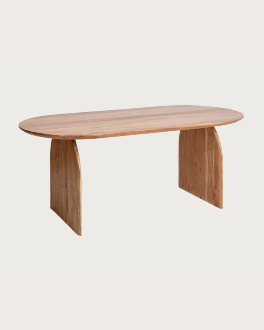 Vega - Oval acacia wood dining table, curved design base & minimalist style