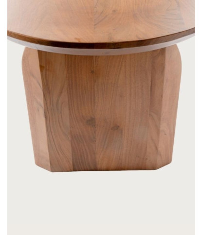 Vega - Mesa de comedor ovalada de madera de acacia, base de diseño curvo y estilo minimalista.