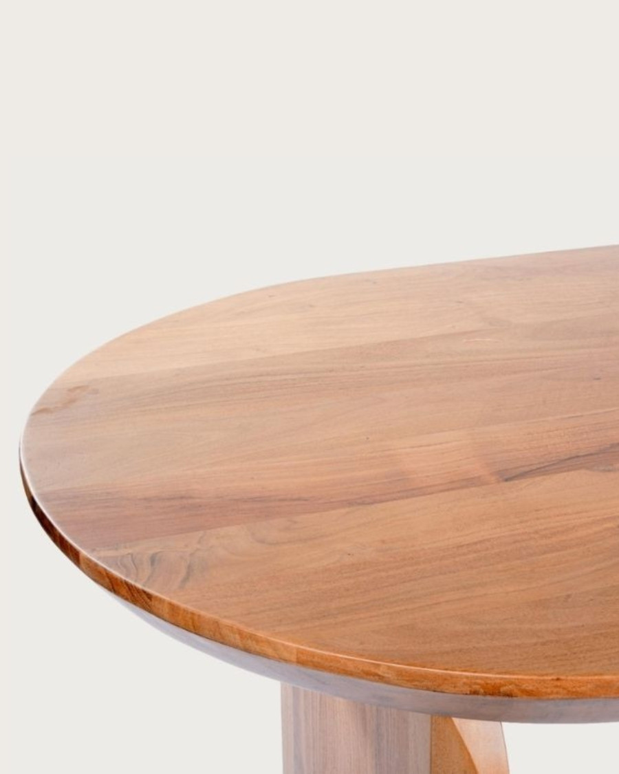 Vega - Ovale eettafel van acaciahout, met gebogen onderstel en minimalistische stijl.
