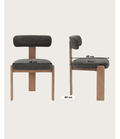 Elani - Silla de comedor en tela gris con patas de madera blanqueada