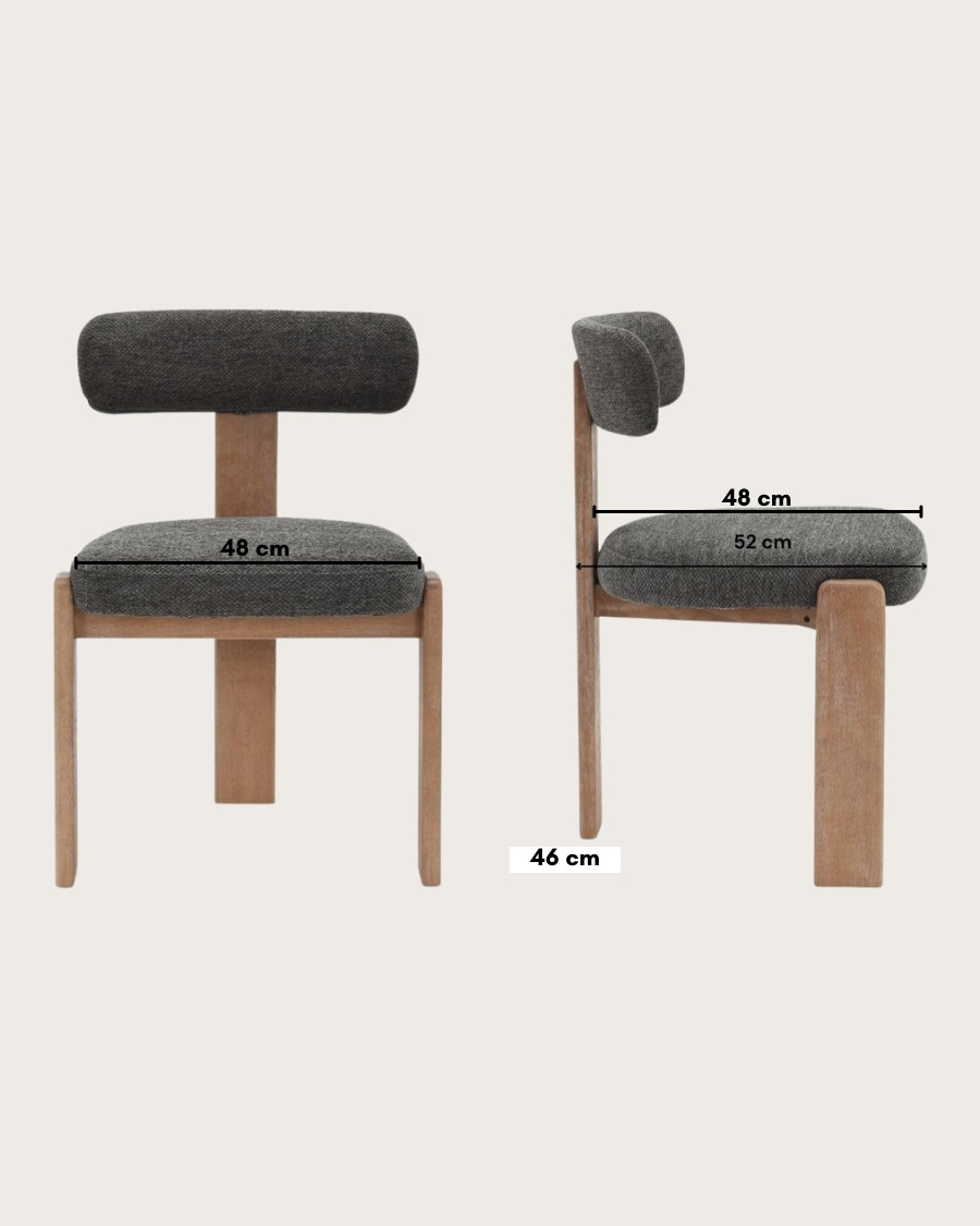 Elani - Silla de comedor en tela gris con patas de madera blanqueada