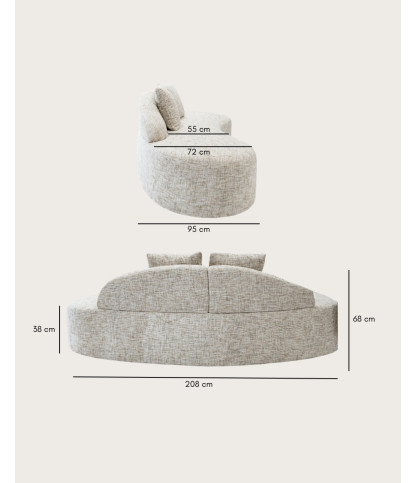 Dune - Divano a 3 posti dalla forma arrotondata in tessuto beige