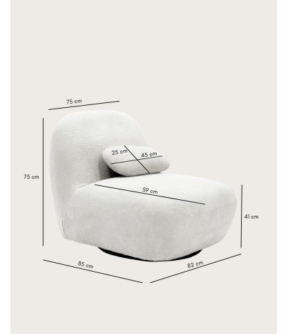Orba - 360° swivel armchair in white bouclé fabric