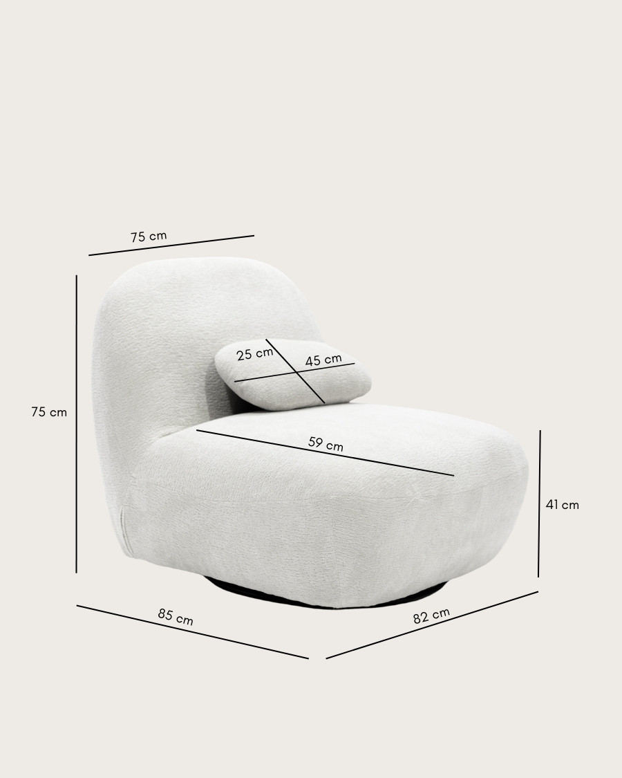 Orba - 360° drehbarer Sessel in weißem Bouclé-Stoff