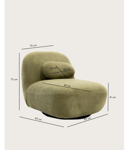 Orba - Fauteuil pivotant 360° en tissu bouclette vert kaki