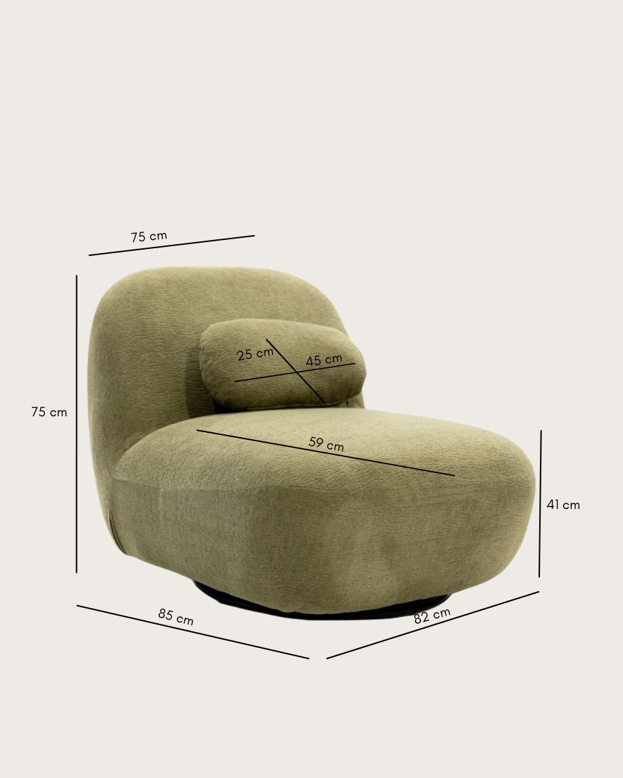 Orba - Poltrona girevole a 360° in tessuto a trama bouclé verde kaki
