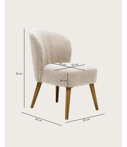 Perla - Silla de comedor en tejido beige de diseño curvado