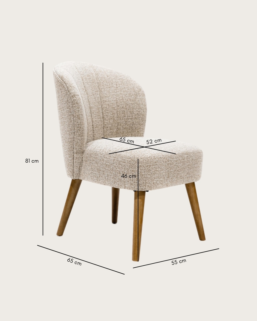 Perla - Juego de 2 sillas de comedor de tela beige con diseño curvo