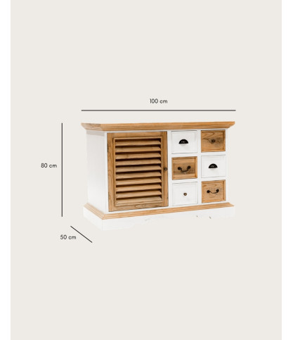 Inda - Meuble salle de bain en bois massif blanche et naturelle