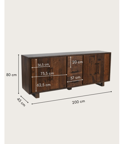 Alto - Niedriges Sideboard aus recyceltem Teakholz 200 cm