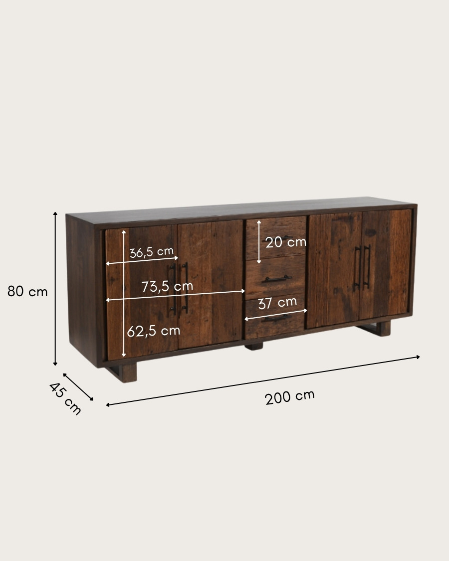 Alto - Low sideboard in reclaimed teak 200 cm
