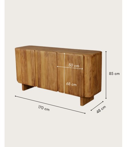 Cahya - Laag dressoir van massief gerecycled teakhout, 170 cm