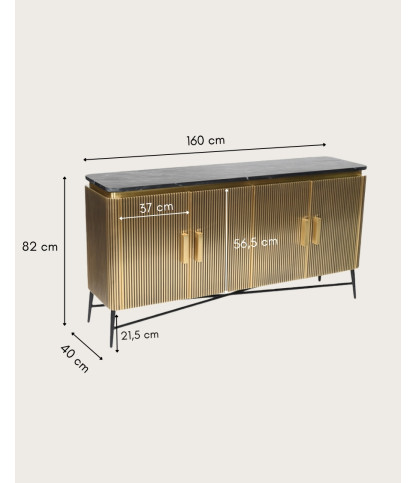 Glory – Großes Sideboard mit Oberfläche aus gealtertem Messing und schwarzer Marmorplatte, 160 cm