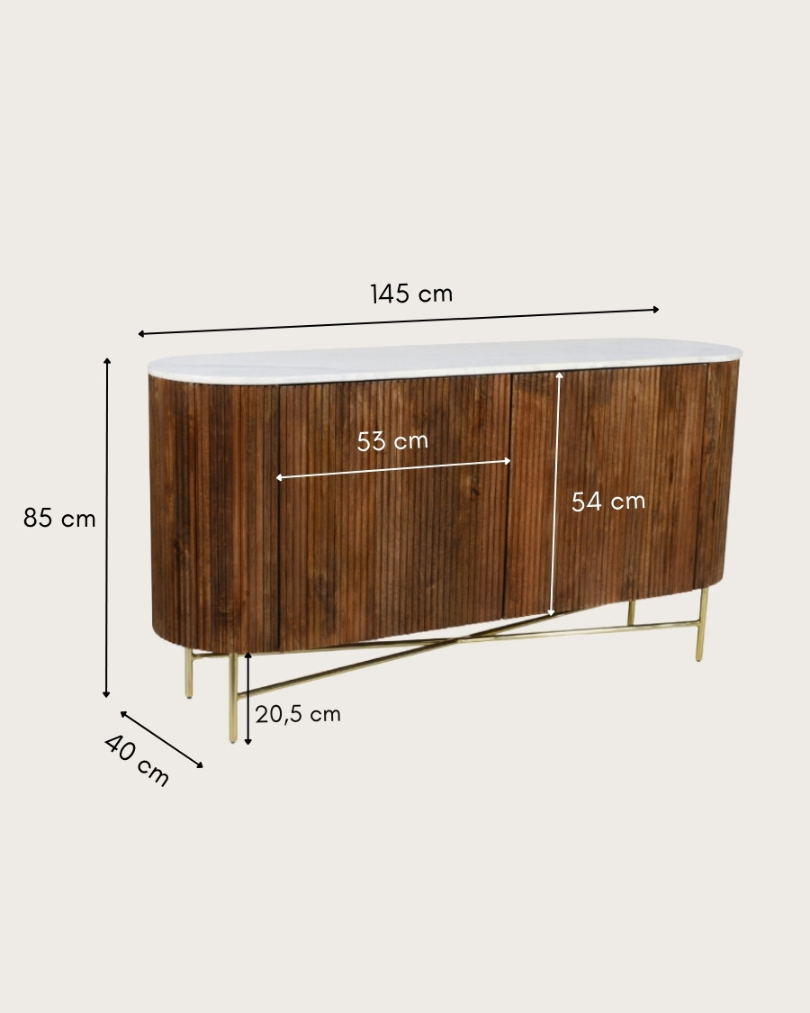 Céline - Dressoir van massief hout met blad van wit marmer, 145 cm