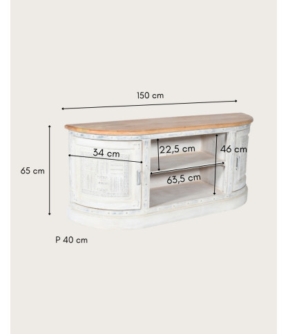Argo - Soporte de TV de madera maciza de mango tallado 150 cm