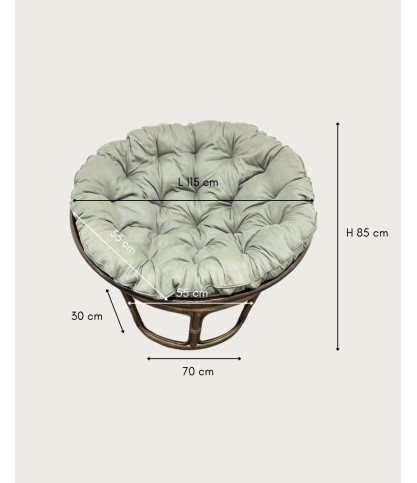 Papasan - Sillón redondo de ratán con cojín blanco