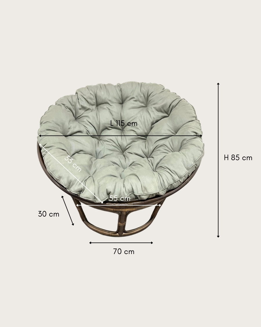 Papasan - Fauteuil rond en rotin avec coussin blanc