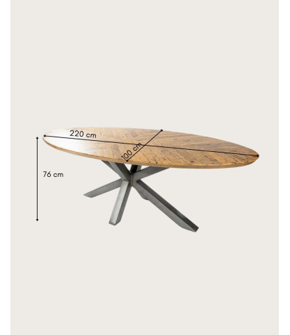 Apogée - Oval Dining Table, Herringbone Mango Wood Top & Metal Star Base